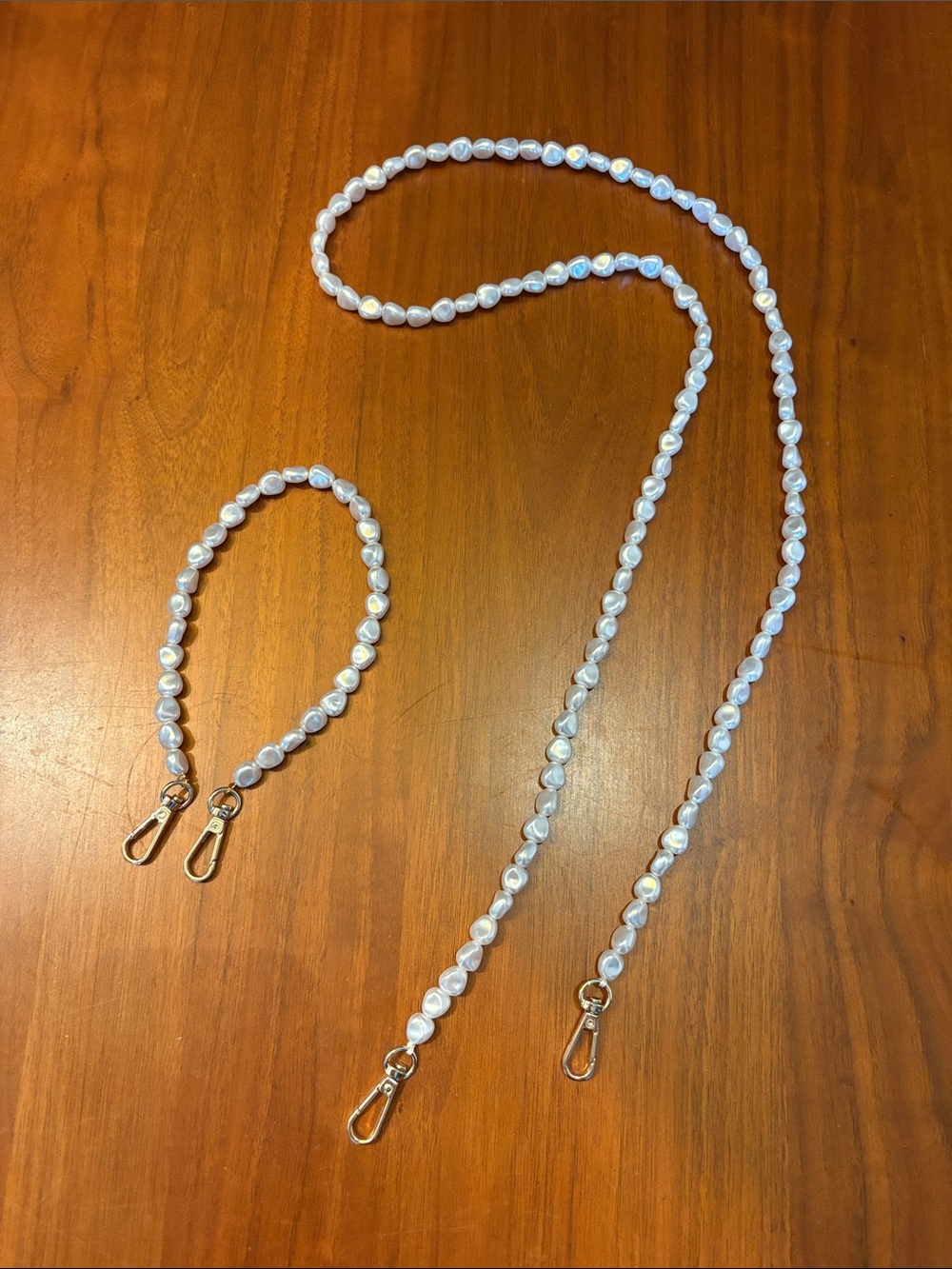 Pearl Bead Cross-Body Strap and Wristlet Set - White
